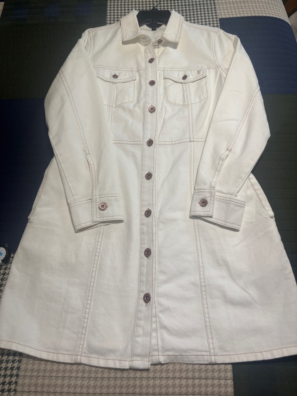 Frye White Long-Sleeve Button-Front Mini Denim Dress - Picture 2 of 10
